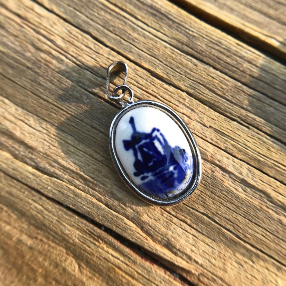 Tiny Delft-Style Pottery Blue and White Pendant